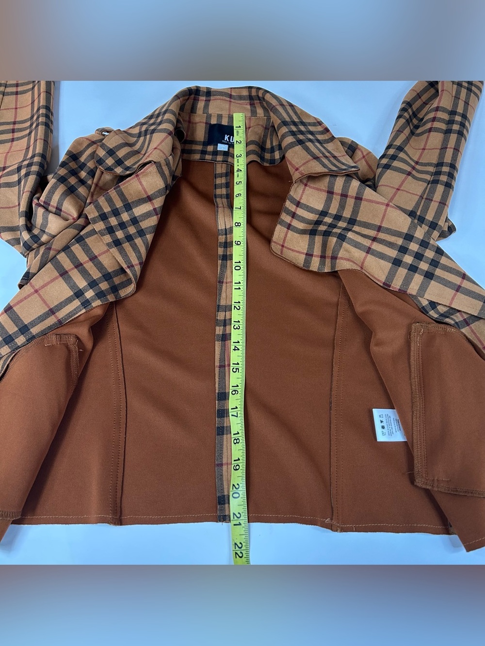 Kut From The Kloth Womens Size Small Faux Suede Open Front Jacket Plaid Orange - Picture 3 of 9